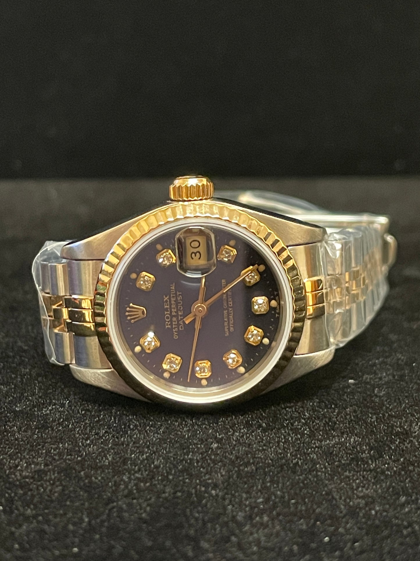 1991 Rolex Ladies Datejust 69173 Black Diamond Dial TT Jubilee No Papers 26mm