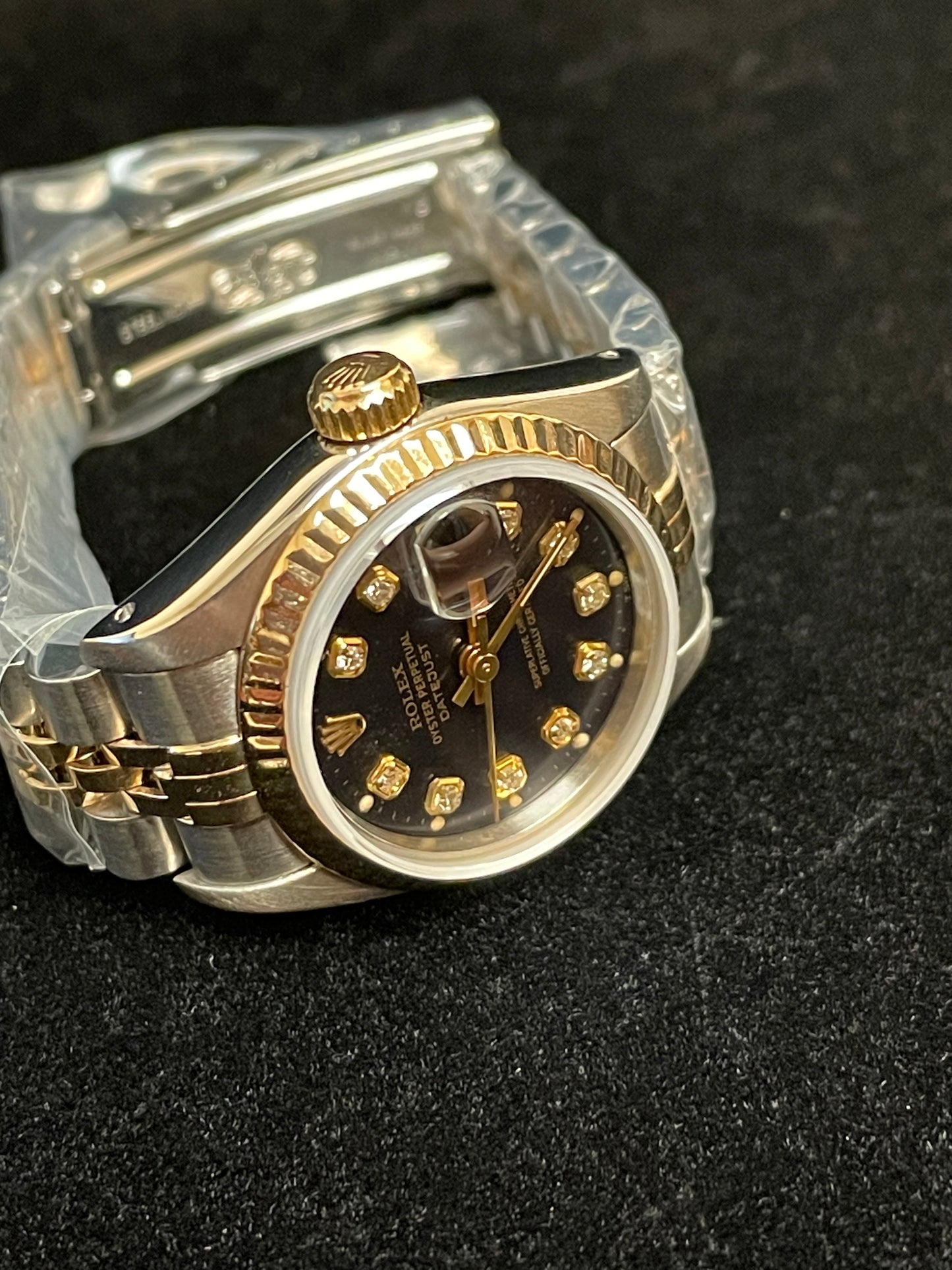 1991 Rolex Ladies Datejust 69173 Black Diamond Dial TT Jubilee No Papers 26mm