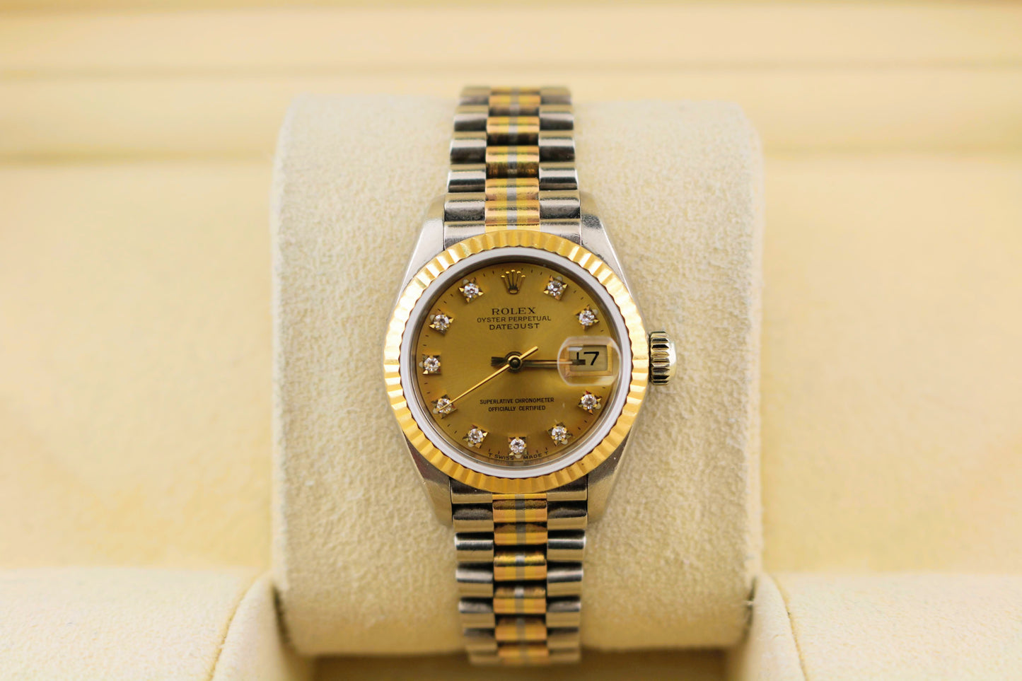 1991 Rolex Datejust 69179B Champagne Diamond Dial Tridor President No Paper 26mm