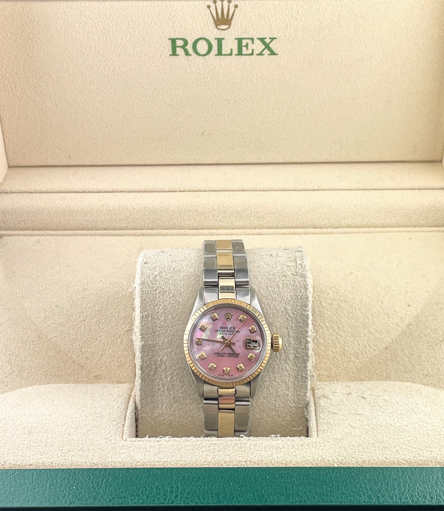 OH Rolex Ladies Datejust 6516 Pink Diamond Pearl Dial TT Oyster No Papers 26mm