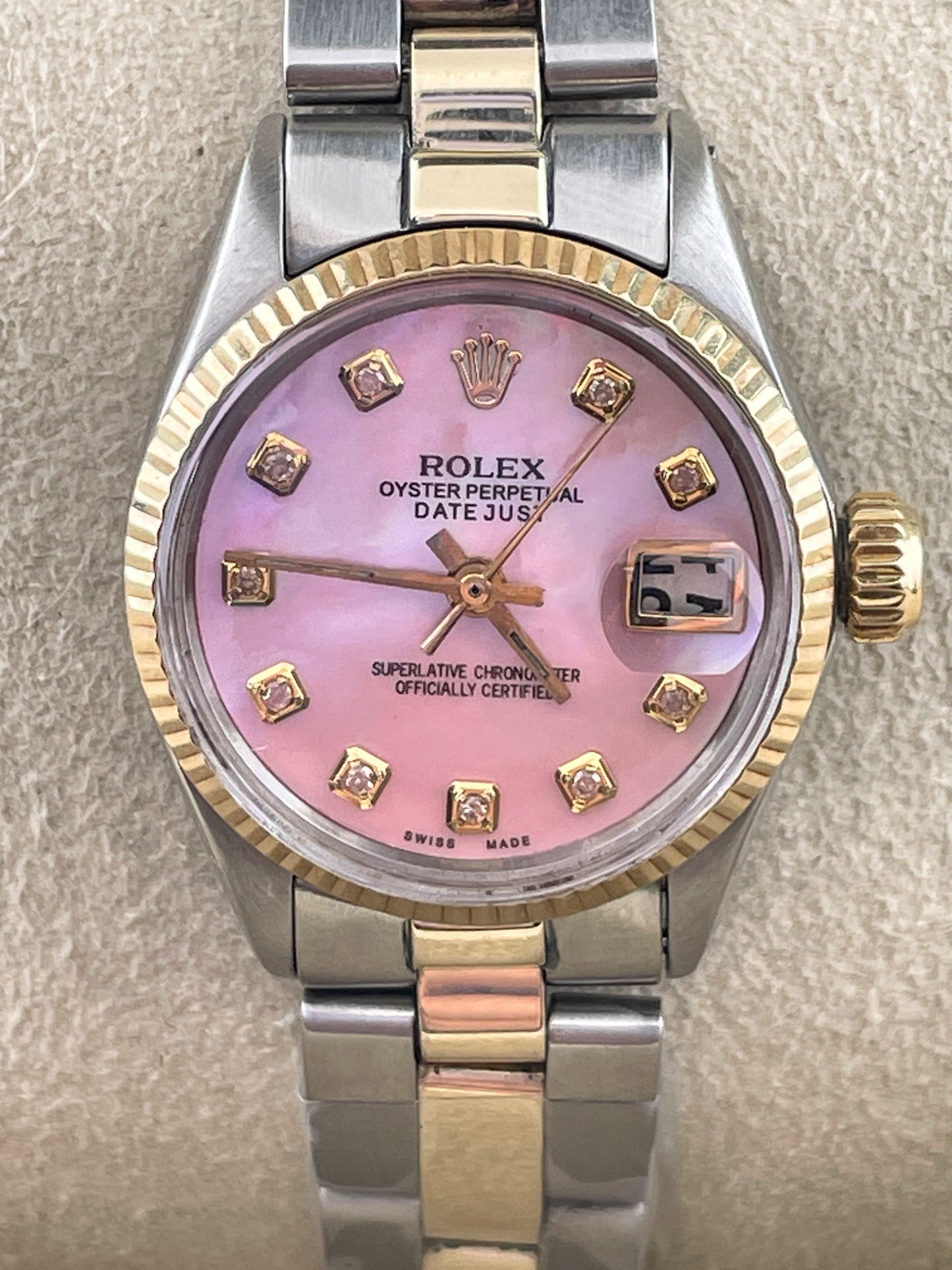 OH Rolex Ladies Datejust 6516 Pink Diamond Pearl Dial TT Oyster No Papers 26mm