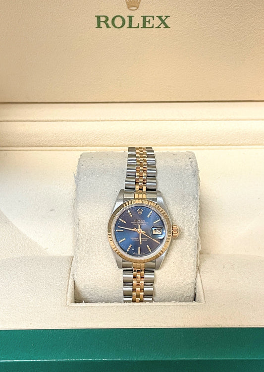 1987 Rolex Ladies Datejust 69173 Blue Stick Dial TT Jubilee No Papers 26mm