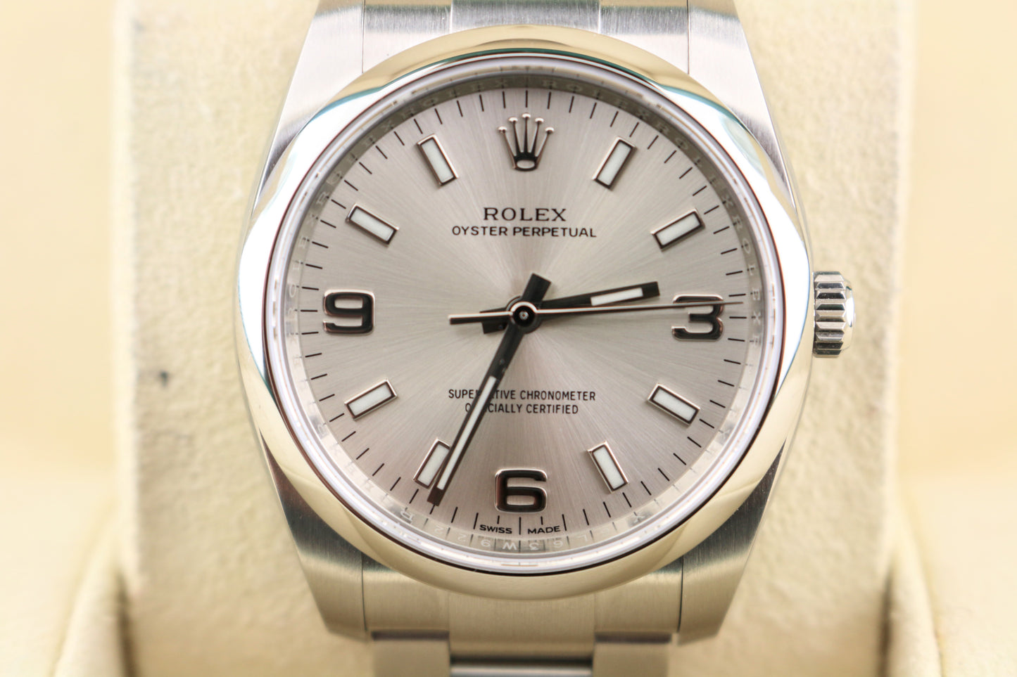 2019 Rolex Oyster Perpetual 114200 Silver Dial SS Oyster WIth Papers 34mm