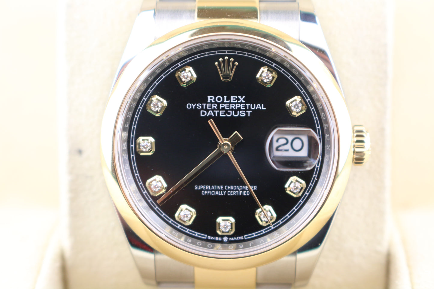 2023 Rolex Datejust 126203 Black Diamond Dial TT 18kt Oyster With Papers 36mm