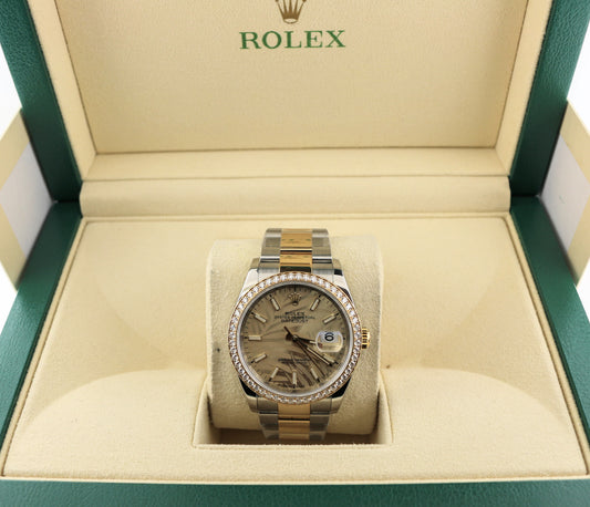 2022 Rolex Datejust 126283RBR Diamond Bezel Palm Motif Dial TT 18kt Oyster 36mm