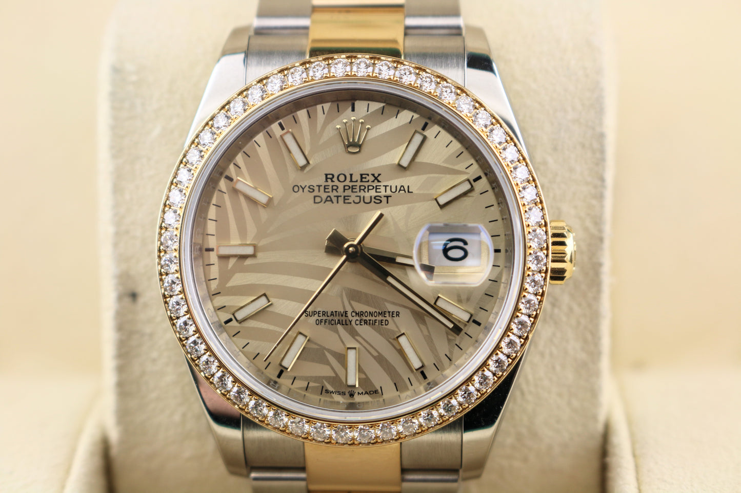 2022 Rolex Datejust 126283RBR Diamond Bezel Palm Motif Dial TT 18kt Oyster 36mm