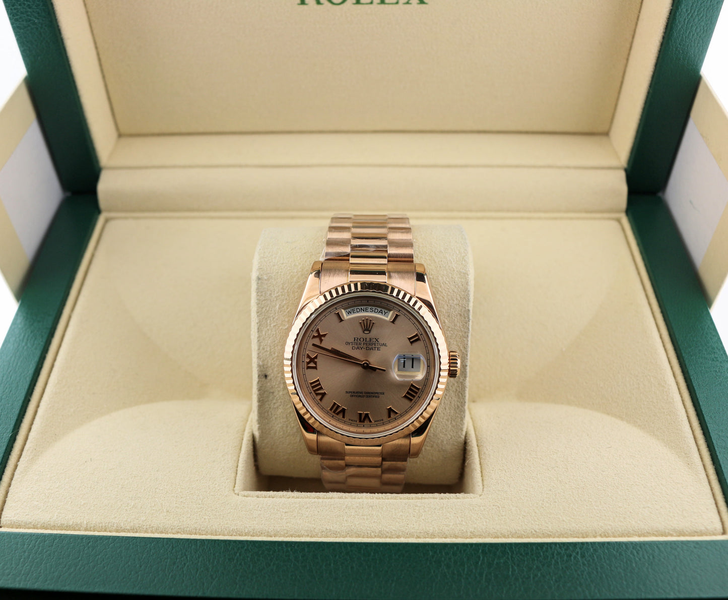 2000 Rolex Day-Date 118235 Pink Roman Dial 18kt President Solid Rose Gold 36mm