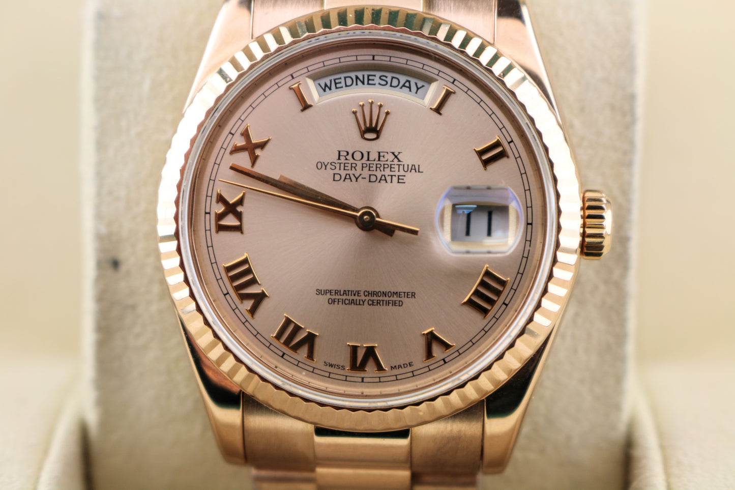 2000 Rolex Day-Date 118235 Pink Roman Dial 18kt President Solid Rose Gold 36mm