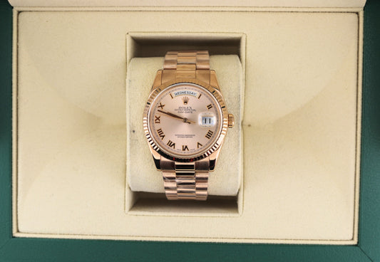 2000 Rolex Day-Date 118235 Pink Roman Dial 18kt President Solid Rose Gold 36mm