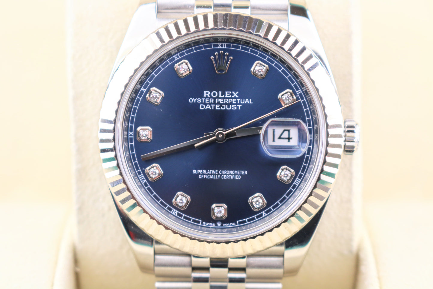 2021 Rolex Datejust 126334 Blue Diamond SS Jubilee Fluted 18k Bezel W Paper 41mm