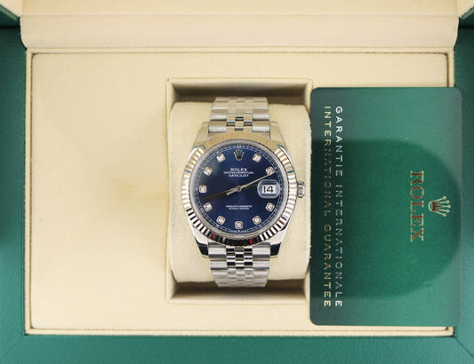 2021 Rolex Datejust 126334 Blue Diamond SS Jubilee Fluted 18k Bezel W Paper 41mm