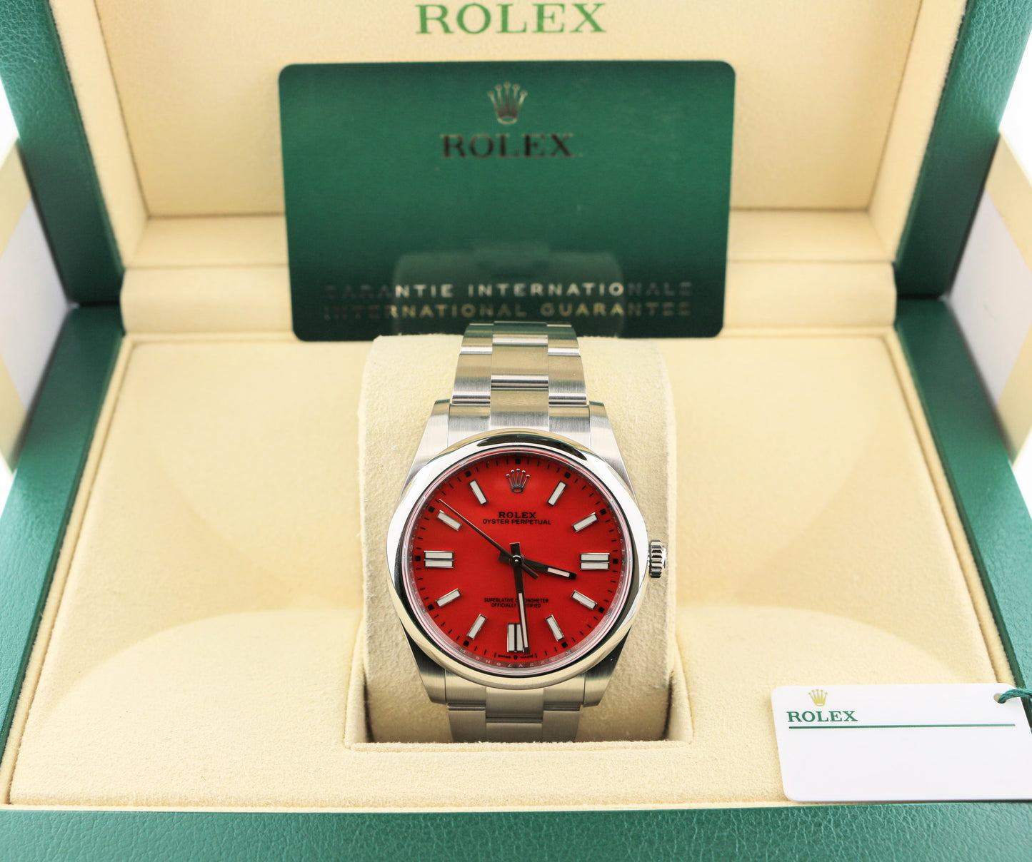 2021 Rolex Oyster Perpetual 124300 Coral Red Dial SS Oyster With Papers 41mm