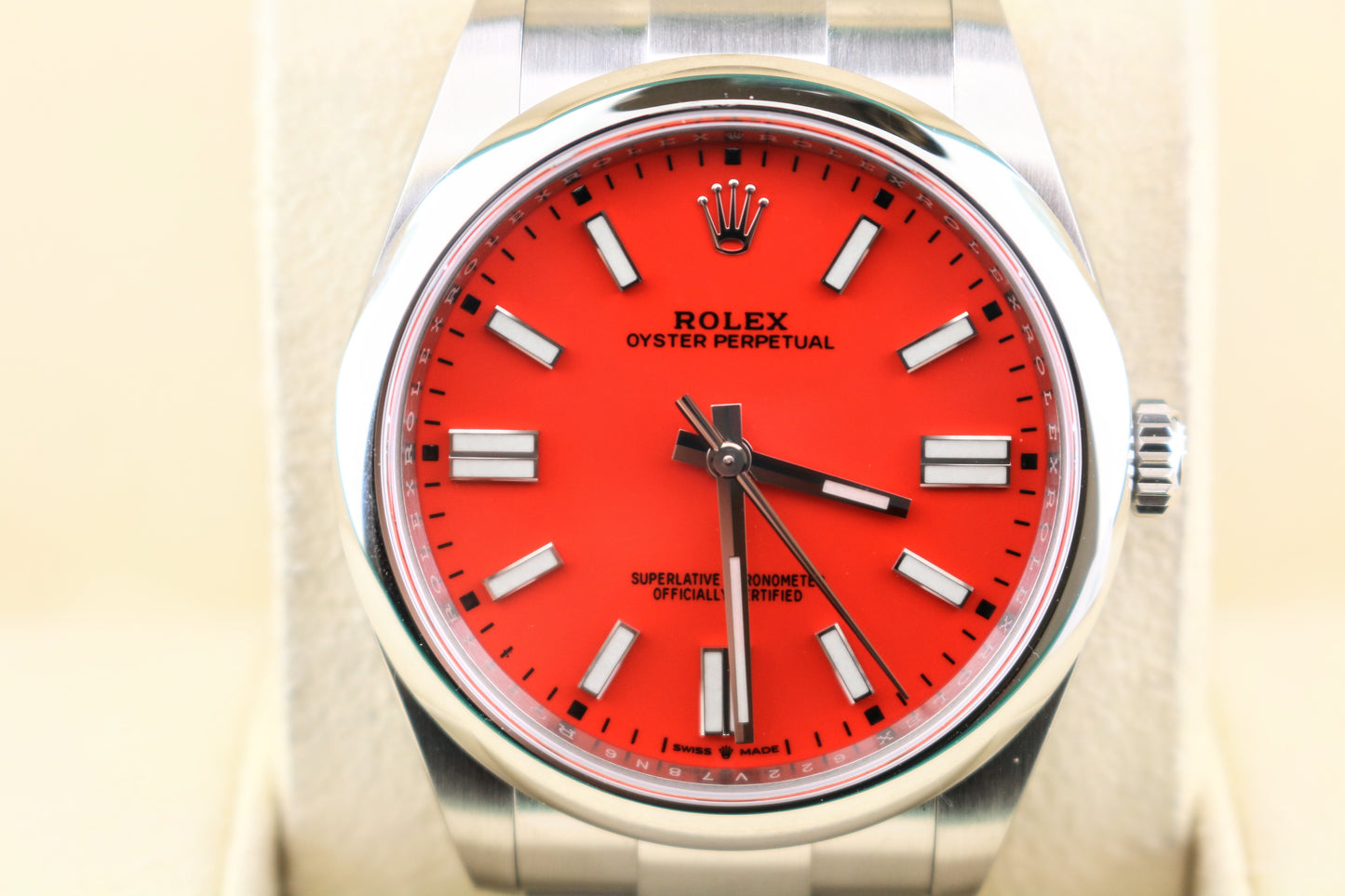 2021 Rolex Oyster Perpetual 124300 Coral Red Dial SS Oyster With Papers 41mm