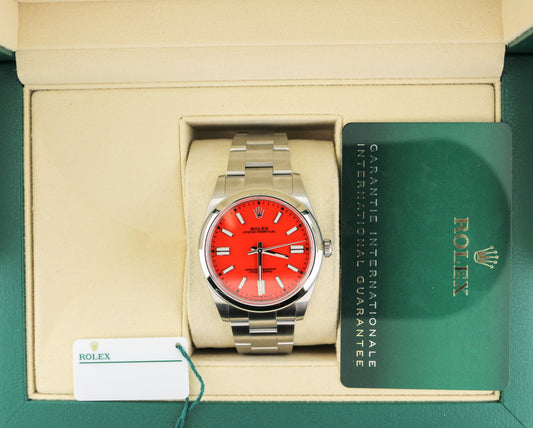 2021 Rolex Oyster Perpetual 124300 Coral Red Dial SS Oyster With Papers 41mm