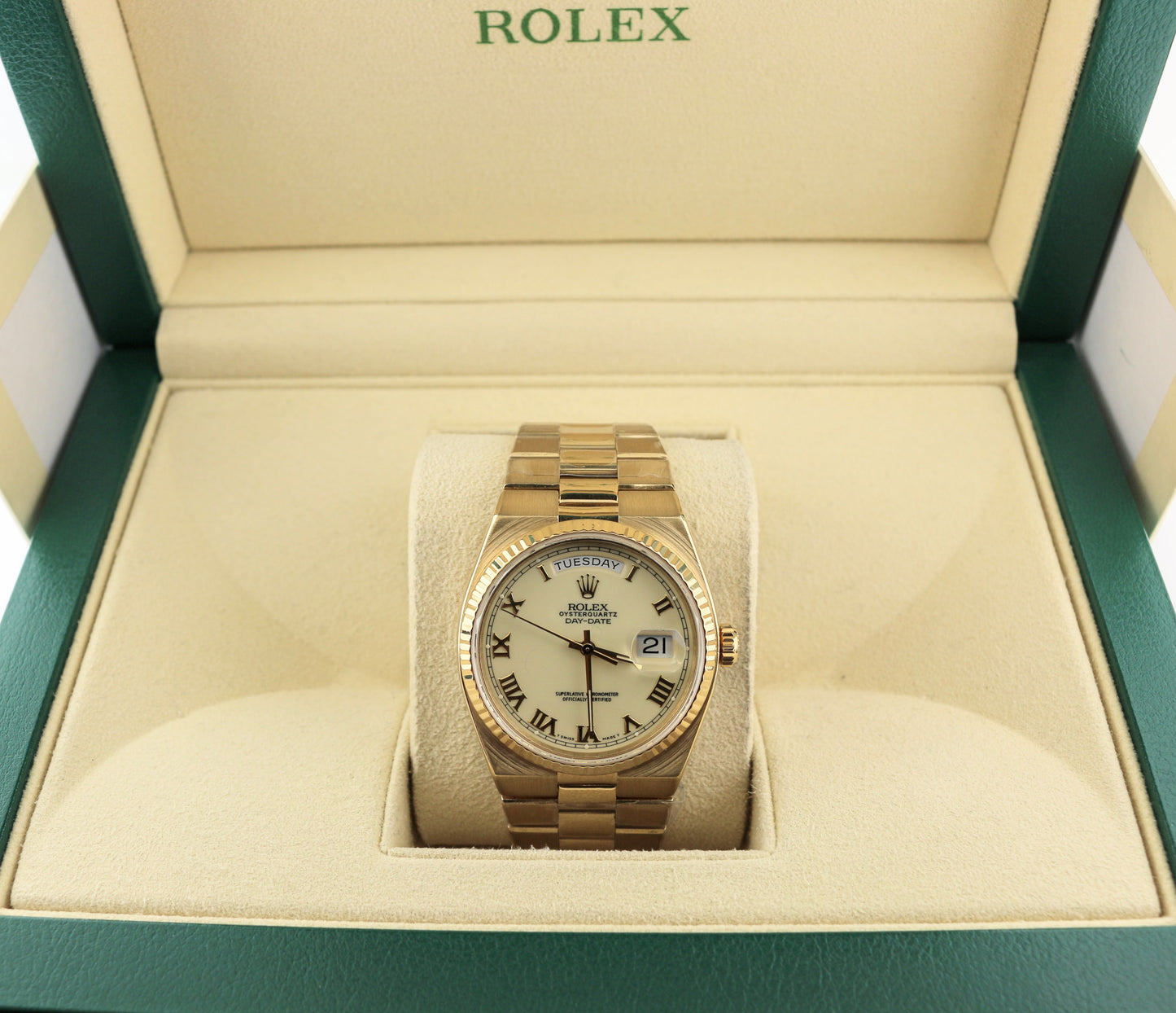 1979 Rolex Day-Date 19018 Cream White Roman Dial 18kt President OysterQuartz36mm