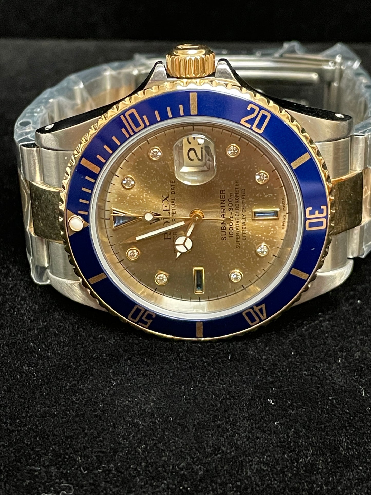 2002 Rolex Submariner 16613 Serti Diamond Dial TT Gold Through With Papers 40mm