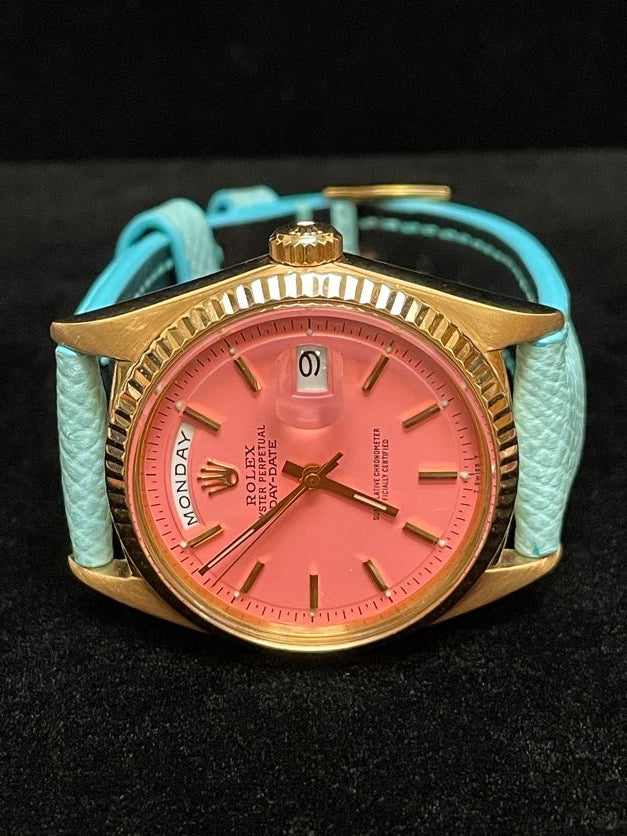 Rolex Day-Date 1803 Stella Pink Dial Blue Leather Strap No Papers 36mm