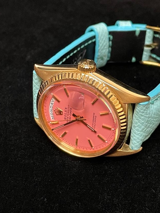 Rolex Day-Date 1803 Stella Pink Dial Blue Leather Strap No Papers 36mm