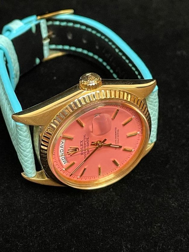 Rolex Day-Date 1803 Stella Pink Dial Blue Leather Strap No Papers 36mm