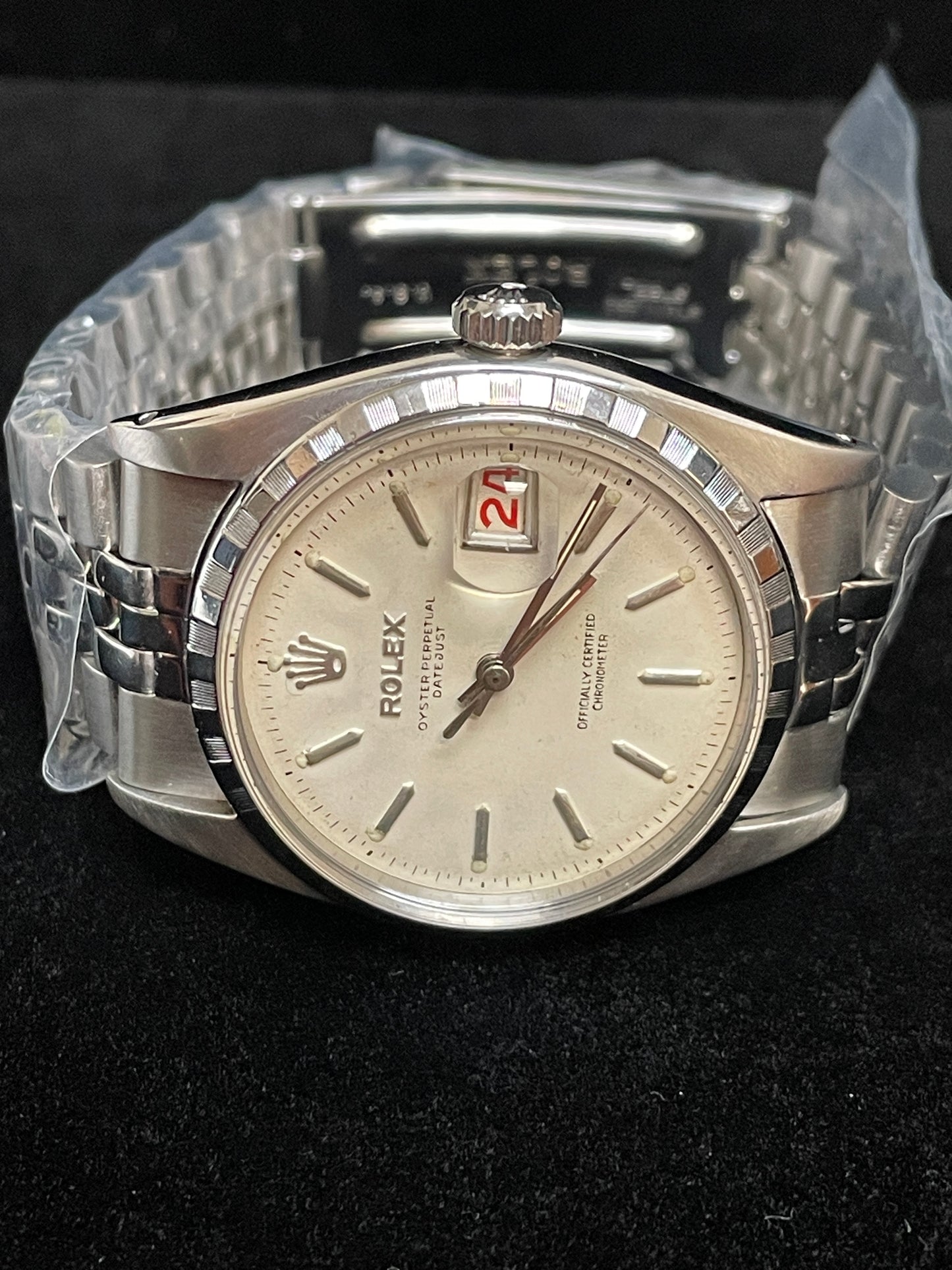 1959 Rolex Datejust 6305/2 Ovettone White Roulette Calendar SS Jubilee 36mm