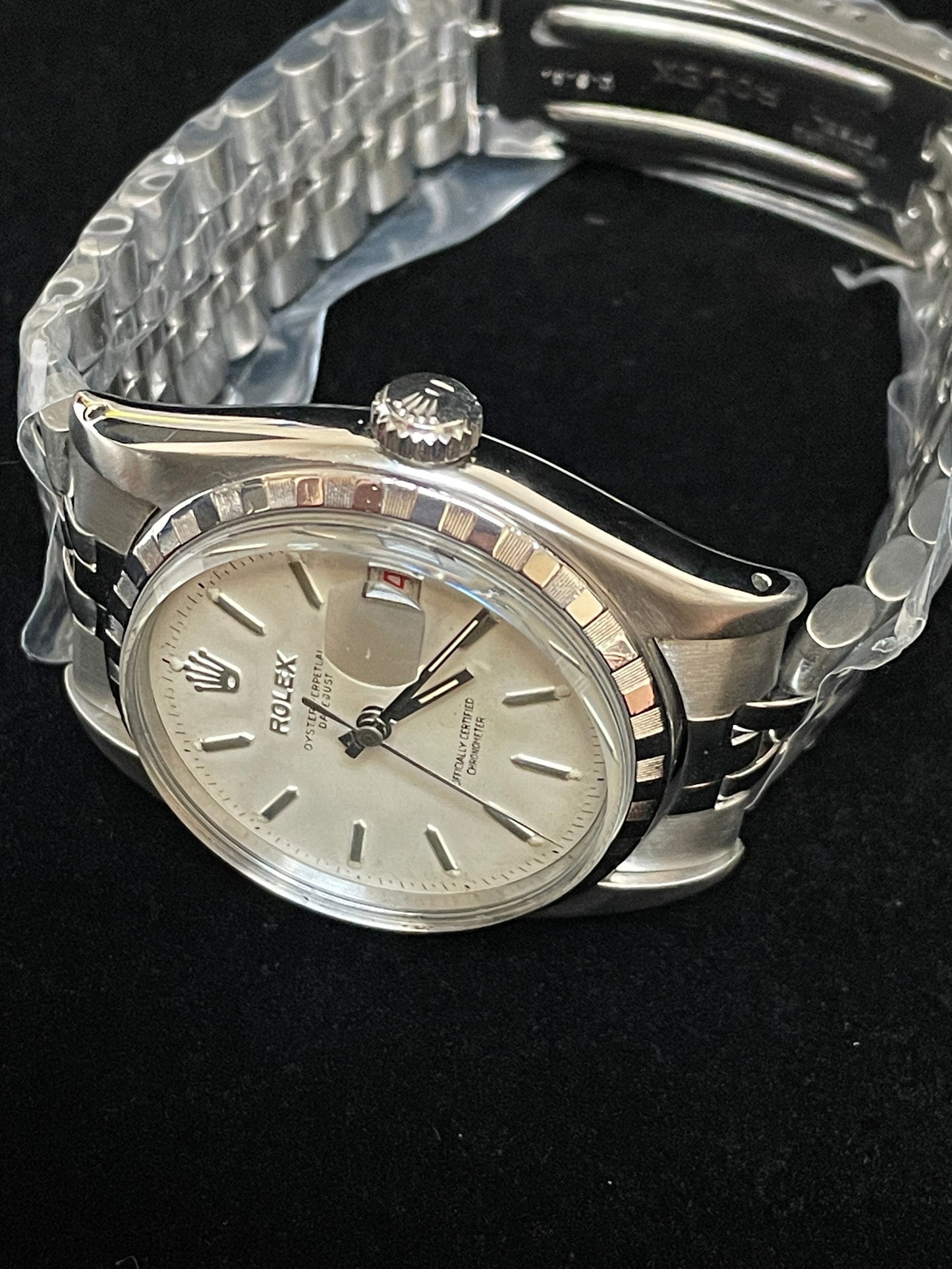 1959 Rolex Datejust 6305/2 Ovettone White Roulette Calendar SS Jubilee 36mm