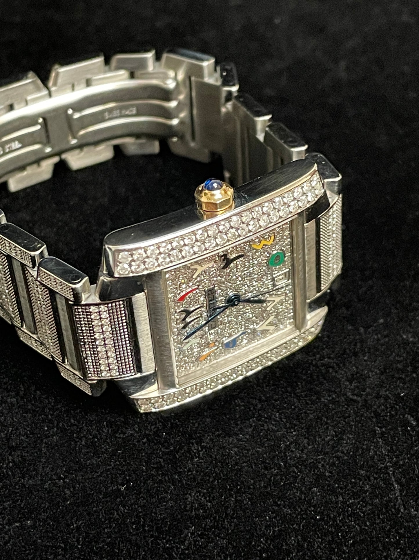 Cartier Tank 2302 Pave Arabic Rainbow Diamond Dial SS Diamond bracelet 28x32mm