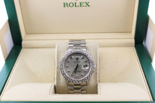 Rolex 1995 Day-Date 18296 Platinum Diamond Dial Bezel Factory Diamond Lugs 36mm