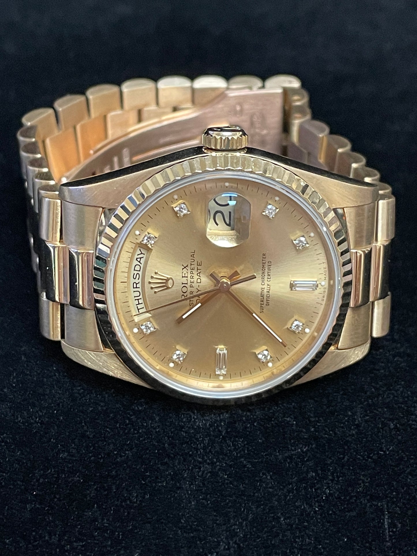 1989 Rolex Day-Date 18238 Champagne Diamond Dial 18kt President W Papers 36mm