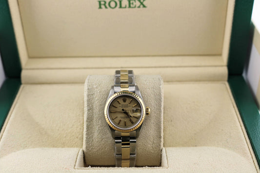 1986 Rolex Ladies Datejust 69173 Champagne Linen Dial TT Oyster No Papers 26mm