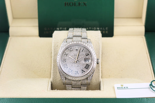 2021 Rolex Datejust 126300 Diamond Iced Out Paved SS Oyster With Papers 41mm