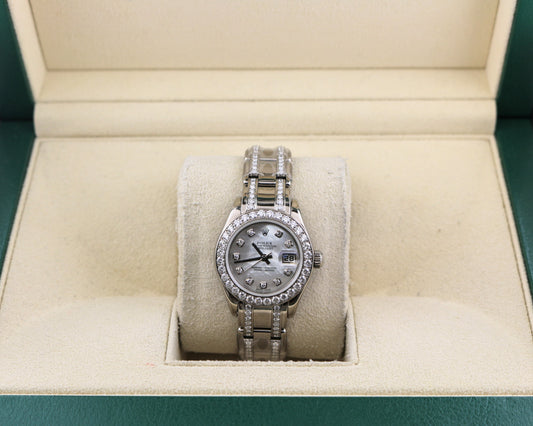 2001 Rolex Ladies Pearlmaster 80299 MOP Diamond Dial 18kt White Gold 29mm