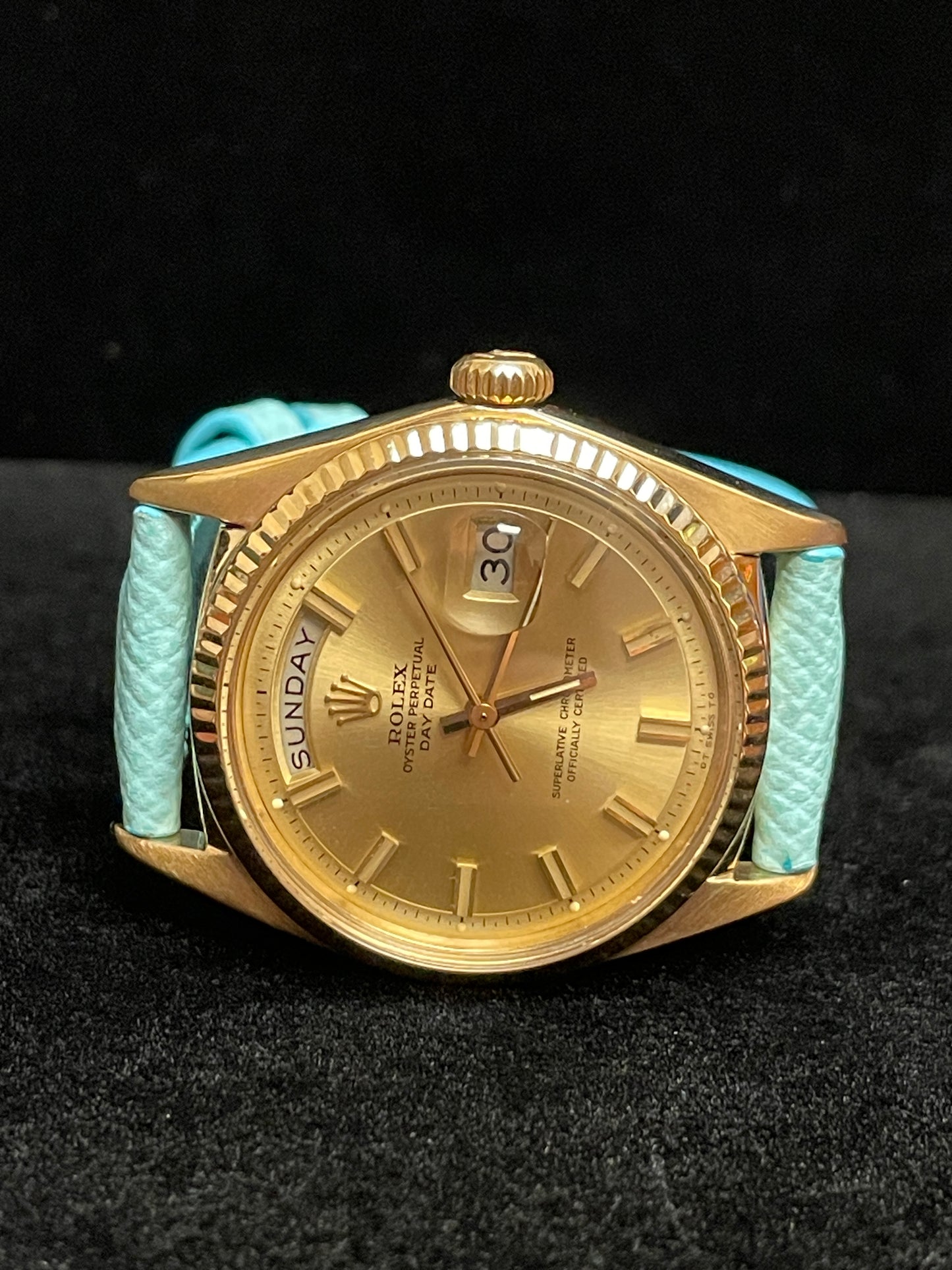 1966 Rolex Day-Date 1803 Champagne Dial 18k Tiffany Leather Strap No Papers 36mm