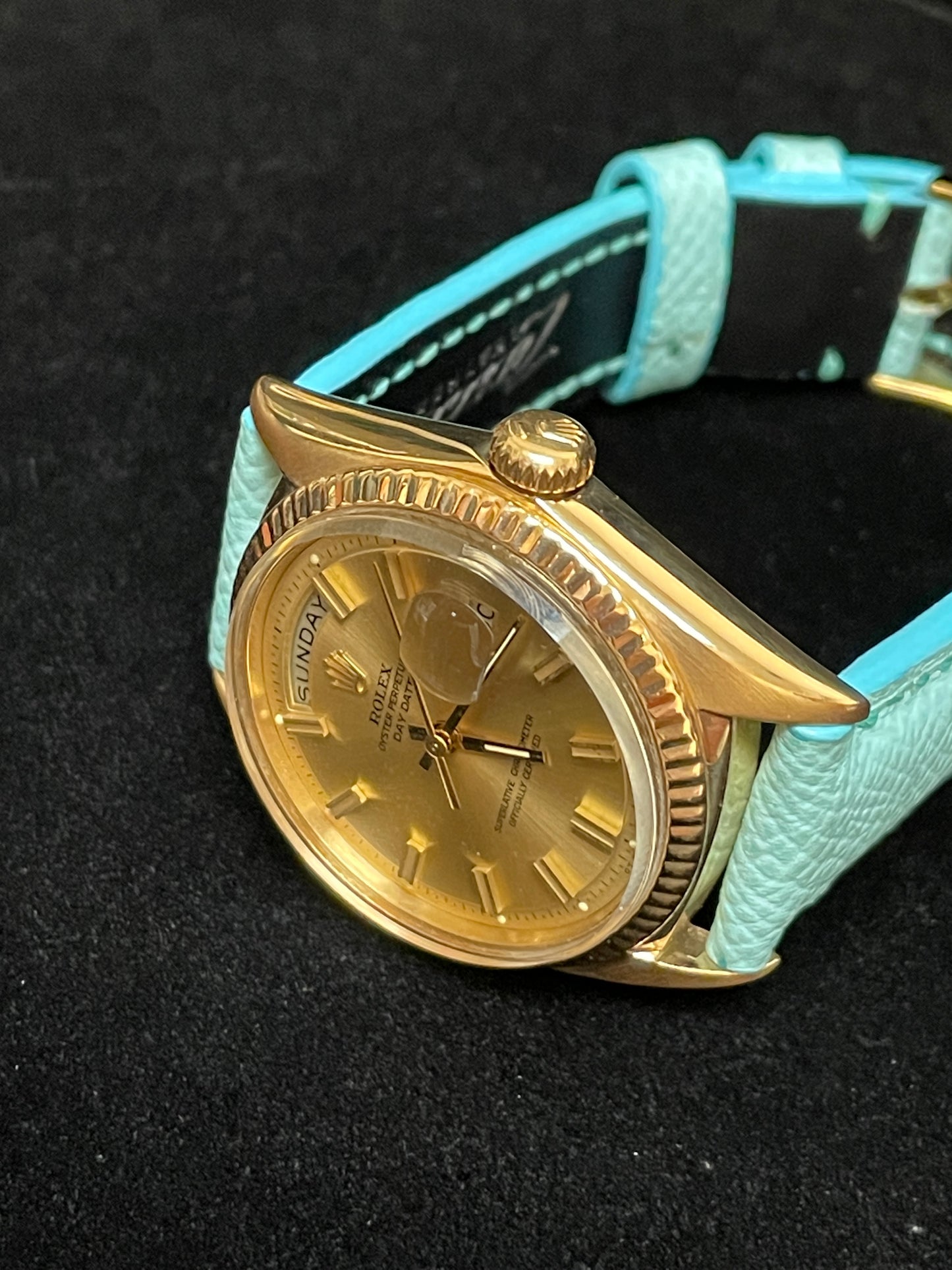 1966 Rolex Day-Date 1803 Champagne Dial 18k Tiffany Leather Strap No Papers 36mm