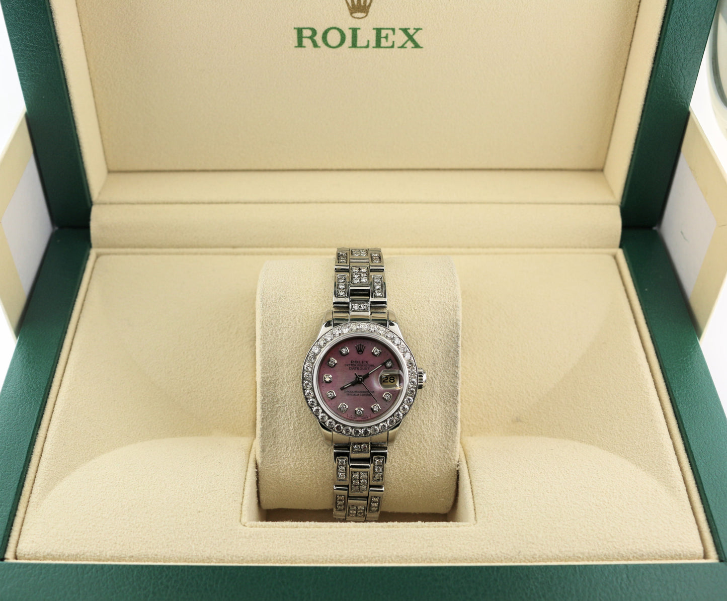 Rolex Ladies Datejust 6917 Pink MOP Diamond Dial Diamond Oyster Iced Out 26mm