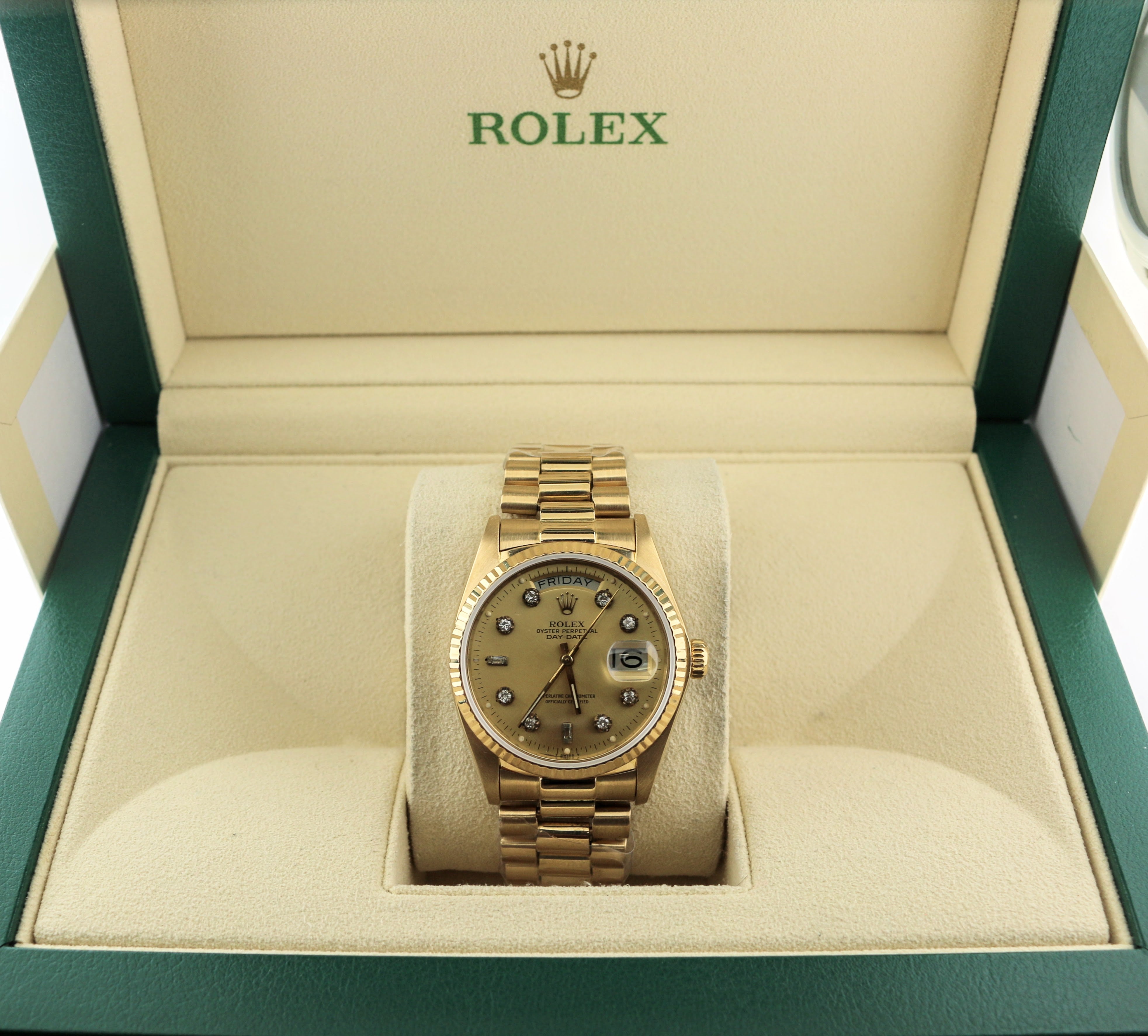 1979 Rolex Day Date 18038 Champagne Diamond Dial 18kt President No Pap Big Ben Time Zone