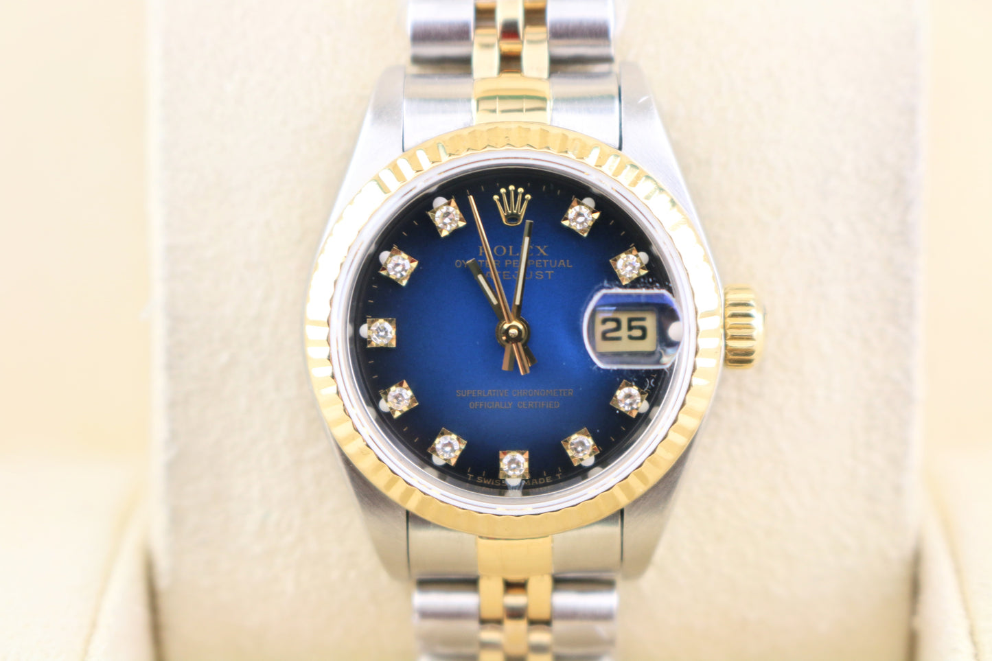 1993 Rolex Ladies Datejust 69173 Blue Vignette Dial TT Jubilee No Papers 26mm