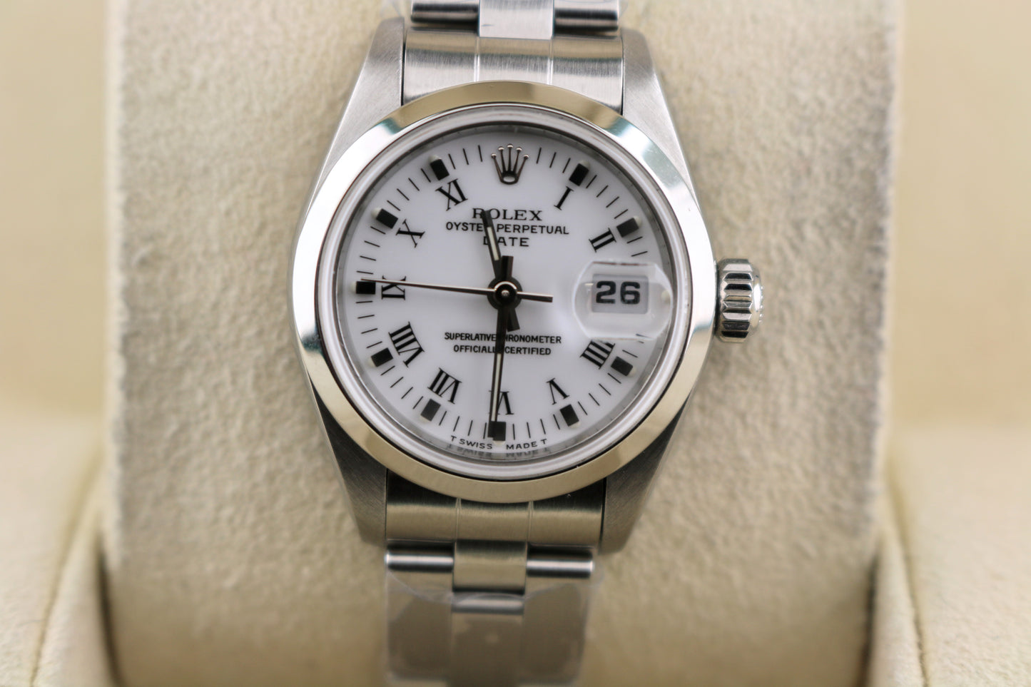 Rolex Ladies Date 69160 White Roman Dial SS Oyster No Papers 26mm