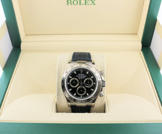 2002 Rolex Daytona 116519 Black Dial Blue Alligator WG 18kt Band No Papers 40mm