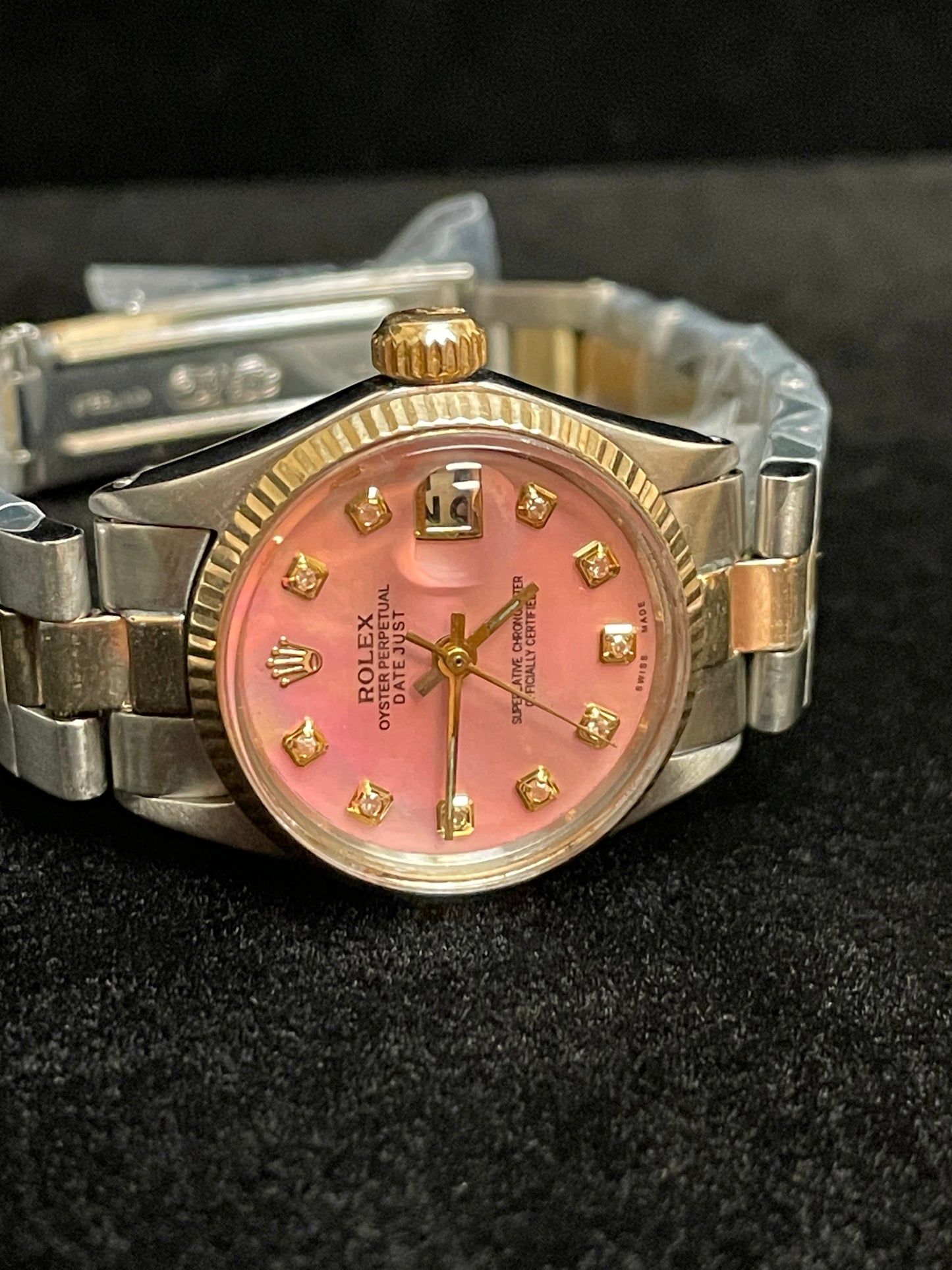 OH Rolex Ladies Datejust 6516 Pink Diamond Pearl Dial TT Oyster No Papers 26mm