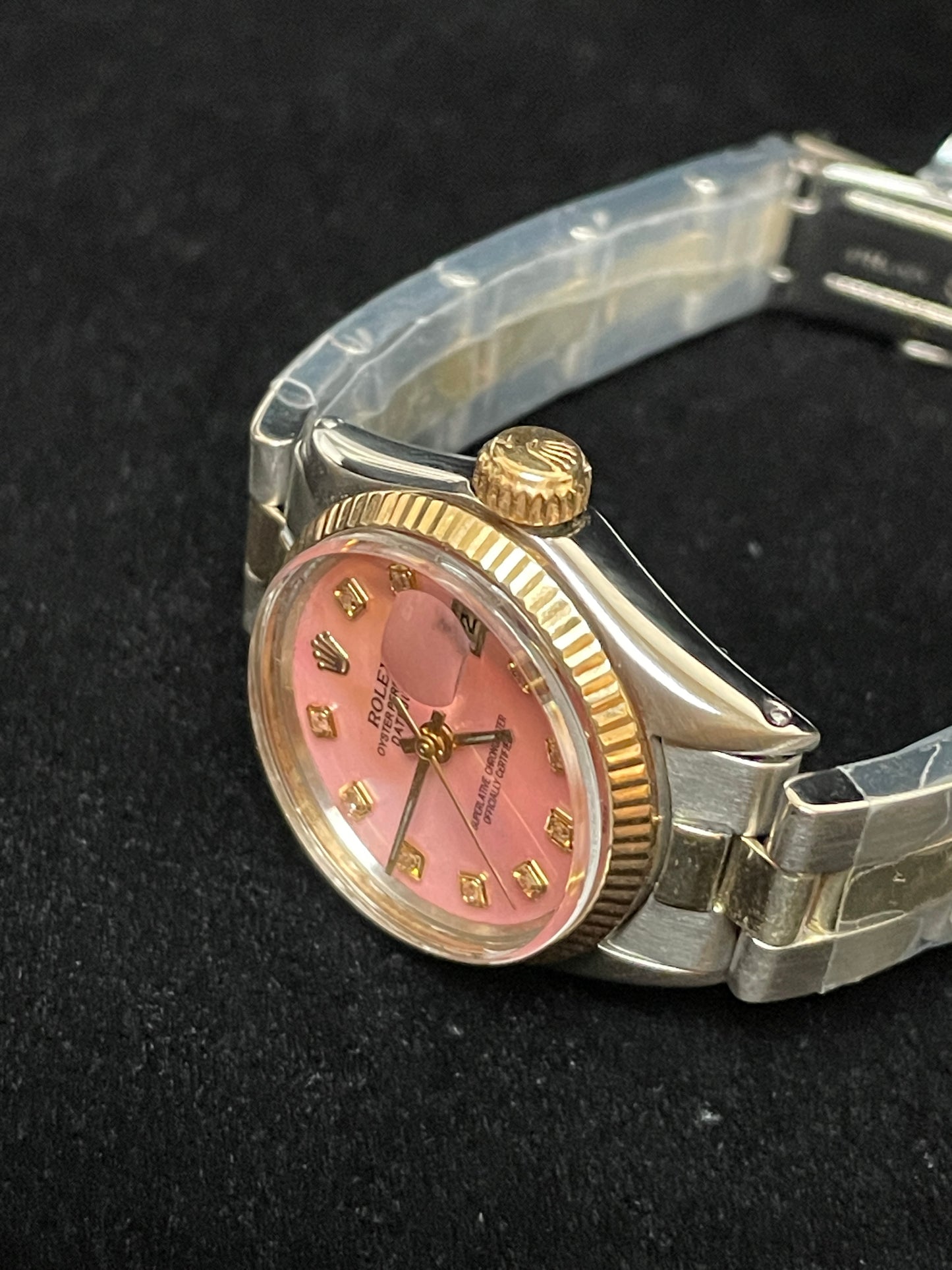 OH Rolex Ladies Datejust 6516 Pink Diamond Pearl Dial TT Oyster No Papers 26mm