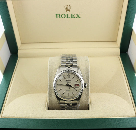 1959 Rolex Datejust 6305/2 Ovettone White Roulette Calendar SS Jubilee 36mm