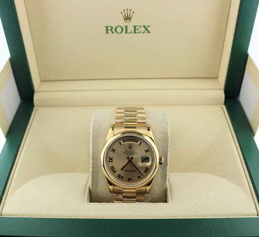 2000 Rolex Day-Date 118208 Champagne Roman Dial SEL Heavy 18kt President 36mm