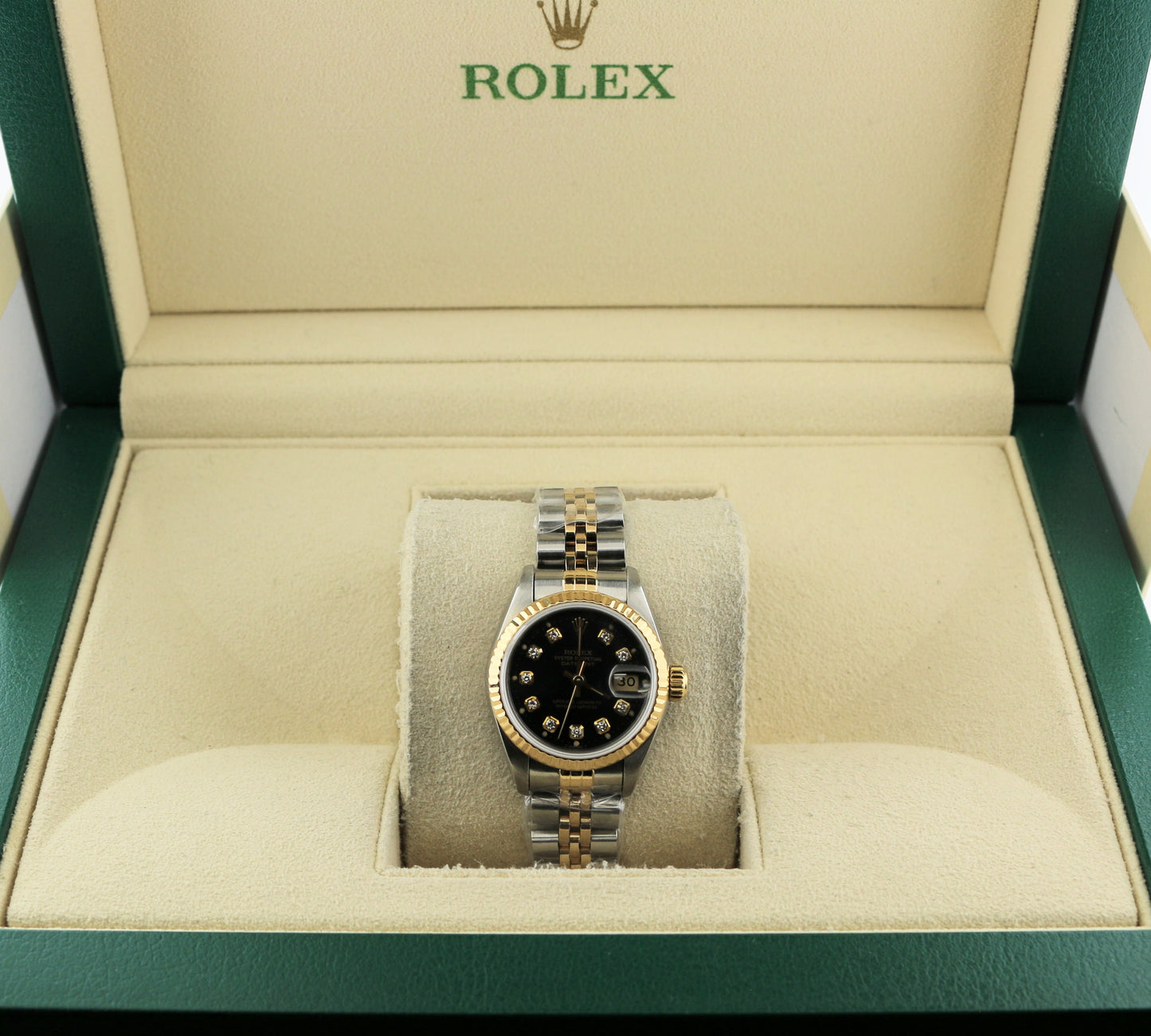 1991 Rolex Ladies Datejust 69173 Black Diamond Dial TT Jubilee No Papers 26mm