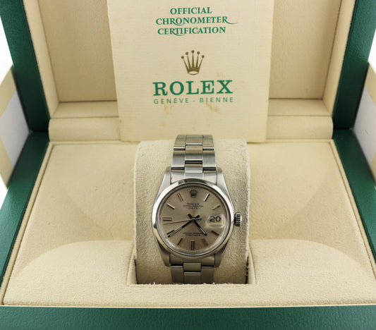 1972 Rolex Date 1500 Silver Dial SS Oyster With Papers 34mm