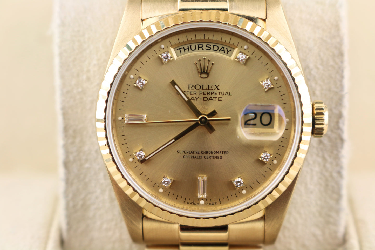 1989 Rolex Day-Date 18238 Champagne Diamond Dial 18kt President W Papers 36mm