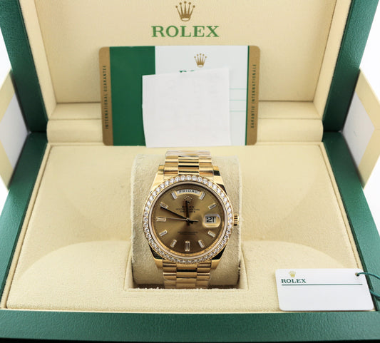 2017 Rolex Day-Date 228348RBR Baguette Diam Bezel 18kt President W/ Papers 40mm