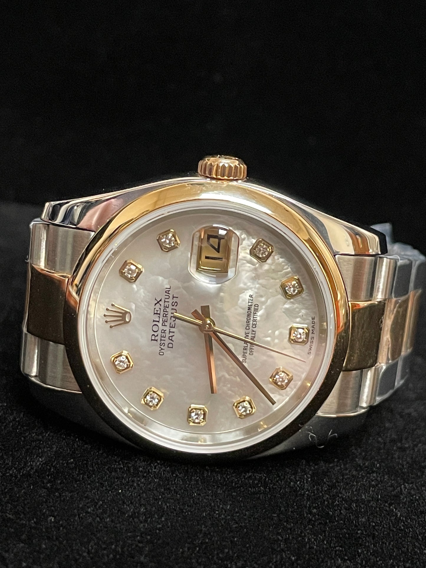 OH 2008 Rolex Datejust 116203 MOP Diamond Dial TT Oyster W Papers 36mm