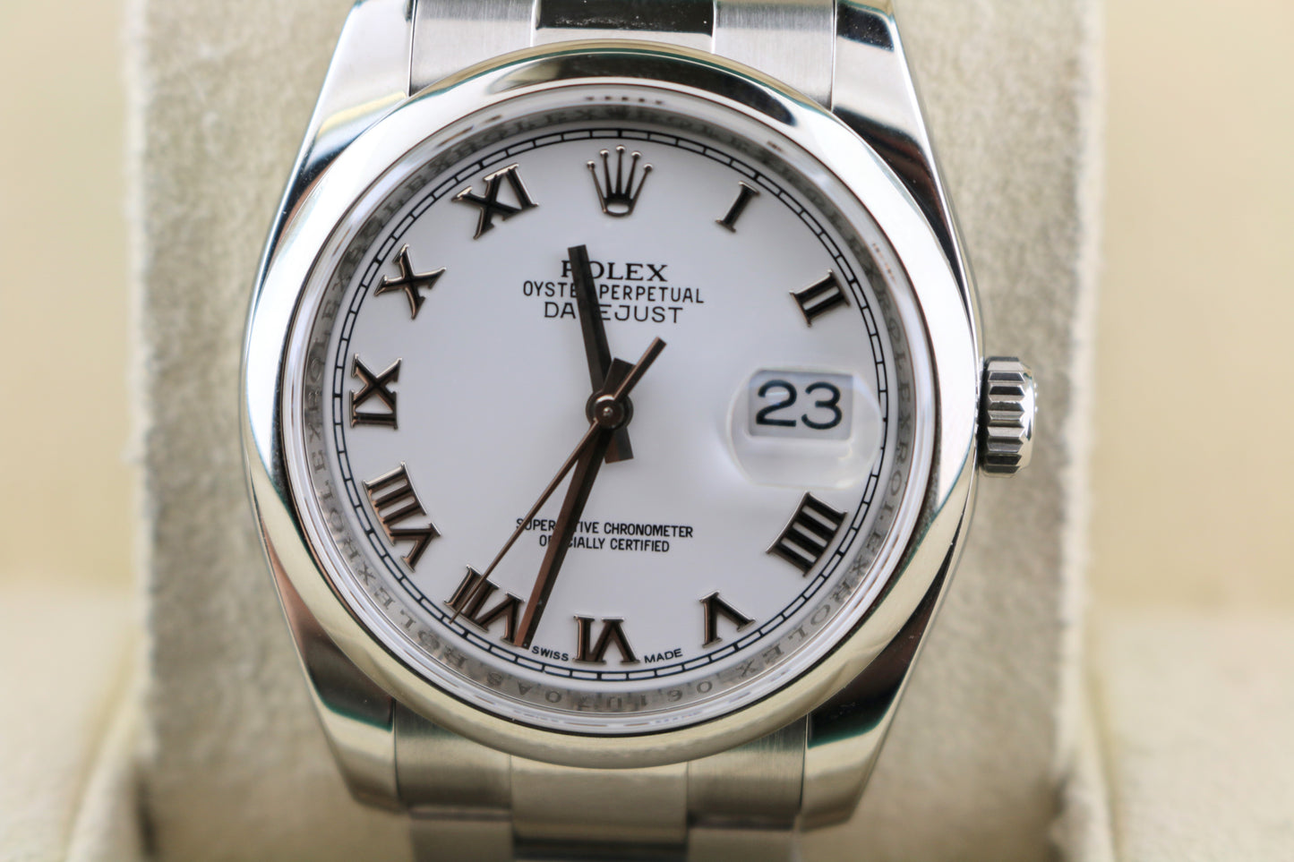 2013 Rolex Datejust 116200 White Roman Dial SS Oyster With Papers 36mm