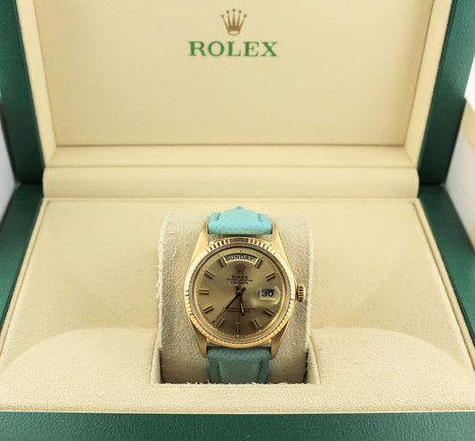 1966 Rolex Day-Date 1803 Champagne Dial 18k Tiffany Leather Strap No Papers 36mm