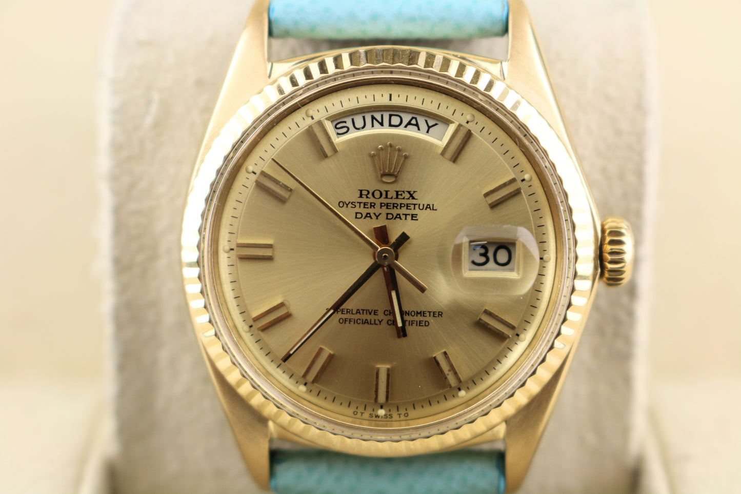 1966 Rolex Day-Date 1803 Champagne Dial 18k Tiffany Leather Strap No Papers 36mm